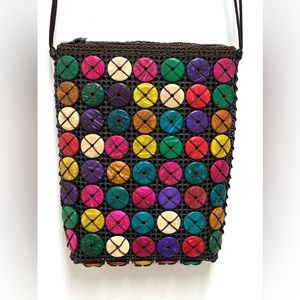 Colorful Buttons Small Zipper Bag on Long Strap 7x5.5 in